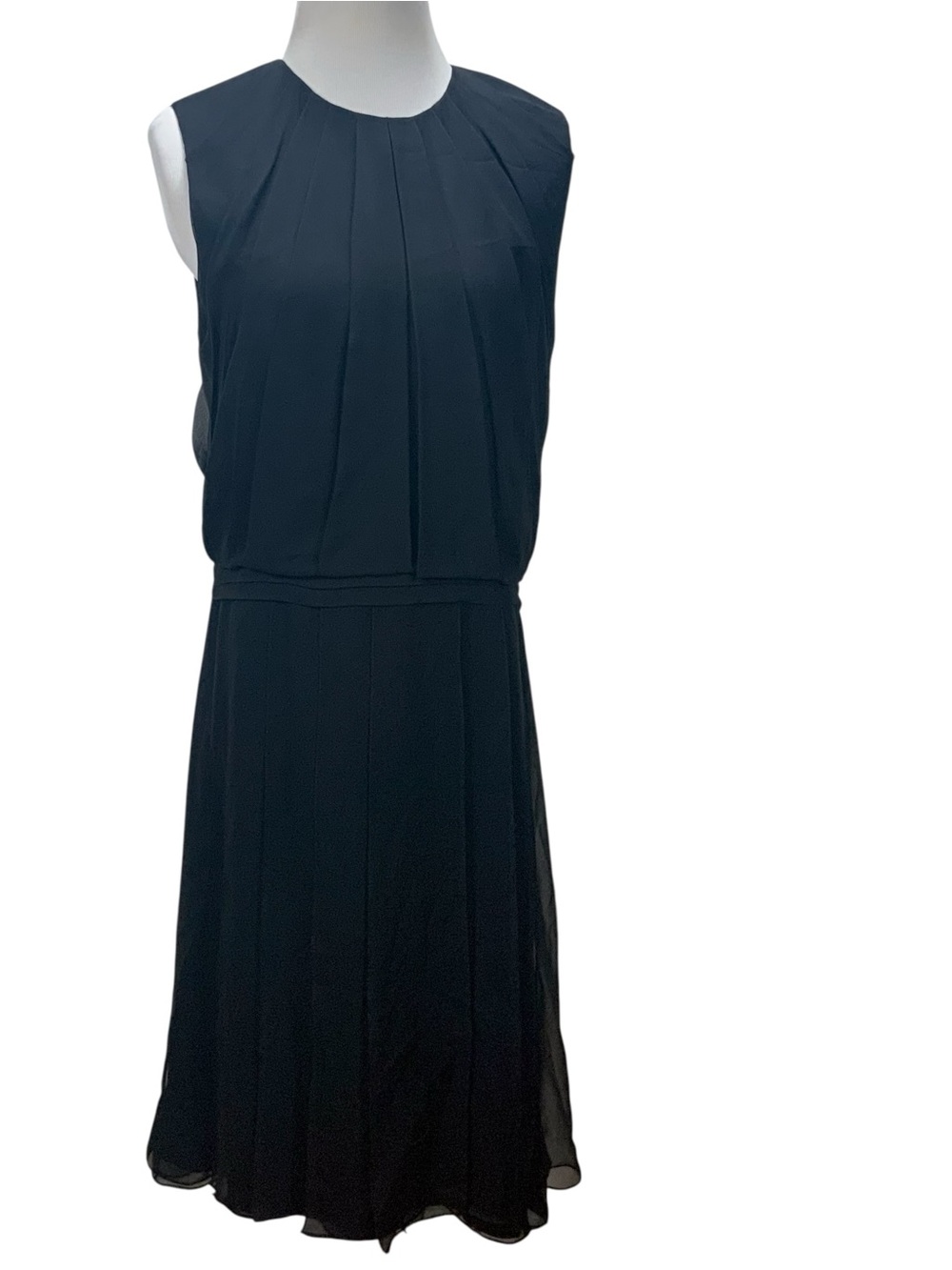 Pamella Roland Black Silk Sleeveless Gown Dress Sz 14 Pleated Bodice Panels